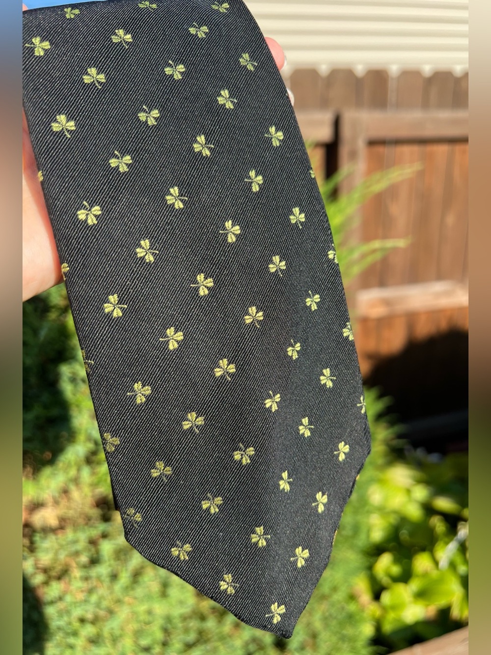 Vintage Irish Silk Wool Poplin Neck Tie Black Green Shamrocks Clovers St Patrick